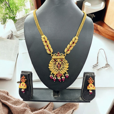 R A Enterprises Alloy Gold-plated Maroon Jewellery Set(Pack of 3)