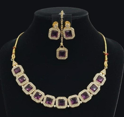 DWEH Alloy Gold-plated Purple Jewellery Set(Pack of 1)