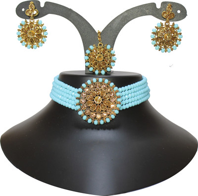 Nifty Crystal Gold-plated Blue Jewellery Set(Pack of 1)