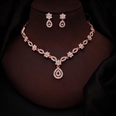 Parisal Brass Gold-plated Rose Gold, White Jewellery Set(Pack of 1)