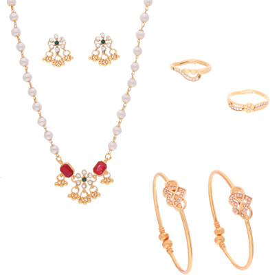 brado jewellery Brass Gold-plated Gold, White, Red Jewellery Set(Pack of 4)