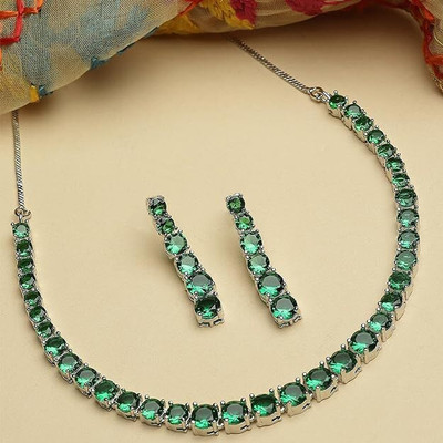 Tarak Traders Brass Rhodium Green Jewellery Set(Pack of 1)