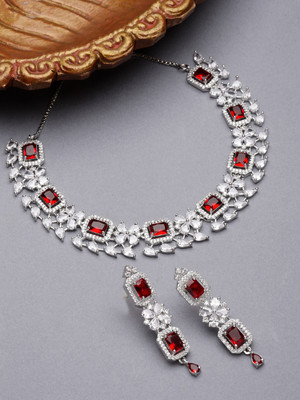 ZENEME Brass Gold-plated Red Jewellery Set(Pack of 1)