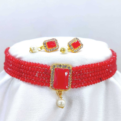house of common Alloy Gold-plated Red, White, Gold Jewellery Set(Pack of 1)