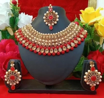 jatin imitation Metal Gold-plated Red Jewellery Set(Pack of 4)