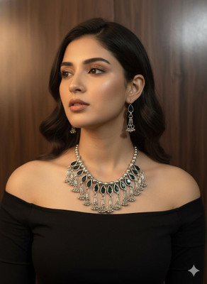 Pratibha Oxidised Silver Black Jewellery Set(Pack of 1)