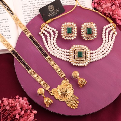 Divastri Brass Gold-plated Gold, Rose Gold, Pink, Green Jewellery Set(Pack of 2)