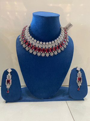 Pg Fashion Stone Silver Red, Silver Jewellery Set(Pack of 2)