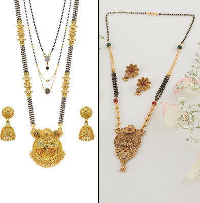 Sangria Brass Gold-plated Black, Gold Jewellery Set(Pack of 2)