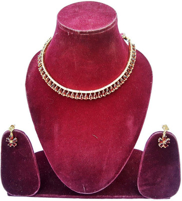 V.V. Sons Brass, Metal Gold-plated Maroon, Gold Jewellery Set(Pack of 1)