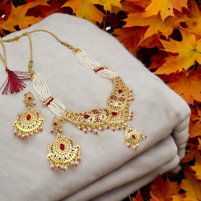 Dado sutho Brass Gold-plated Pink Jewellery Set(Pack of 3)