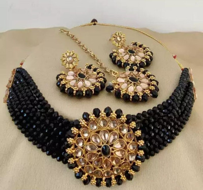 Ruhi Alloy Gold-plated Black, Gold Jewellery Set(Pack of 1)