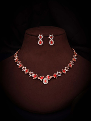 Sangria Brass Gold-plated Rose Gold, Red Jewellery Set(Pack of 1)