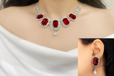 Varnii Alloy Silver Maroon Jewellery Set(Pack of 1)