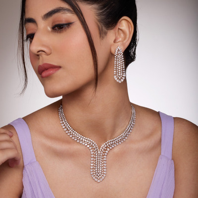 Kushal's Fashion Jewellery Copper Gold-plated White Jewellery Set(Pack of 3)