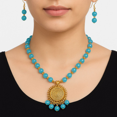 vishnu traders Stone, Alloy Gold-plated Blue Jewellery Set(Pack of 1)