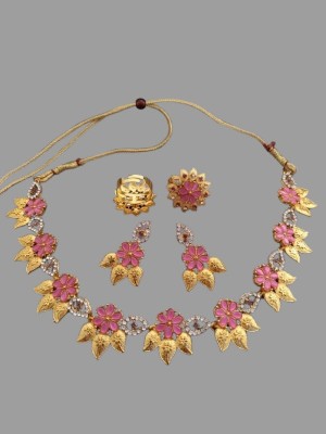 MADHURAM FASHION Brass Gold-plated Pink Jewellery Set(Pack of 1)