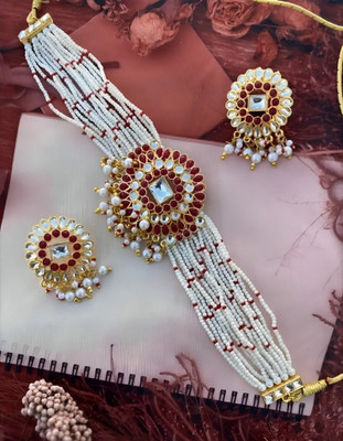 Harsha Creation Alloy Gold-plated Red Jewellery Set(Pack of 1)