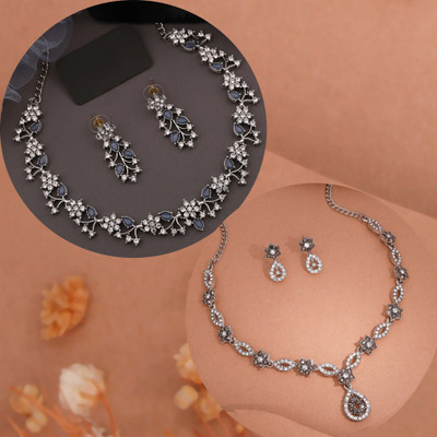 Vedda Brass Gold-plated Silver, Blue, Grey Jewellery Set(Pack of 1)