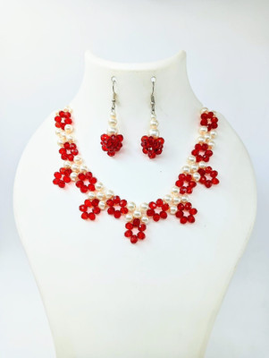 itra Creation Crystal, Glass Red, White Jewellery Set(Pack of 1)