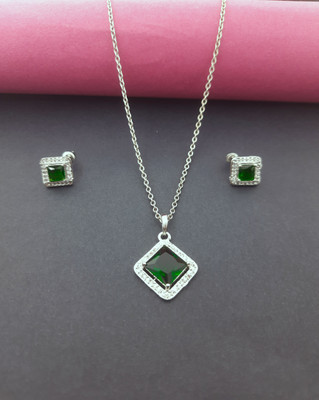 Pihoo Enterprise Alloy Silver Green Jewellery Set(Pack of 1)