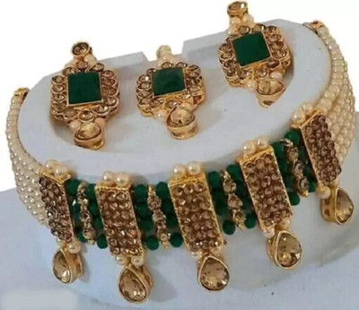 jatin imitation Metal, Stone Gold-plated Green Jewellery Set(Pack of 4)