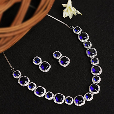 Zoey Brass Silver Blue, Silver Jewellery Set(Pack of 3)