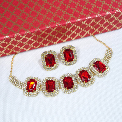Ronak Fashion Alloy Gold-plated Red Jewellery Set(Pack of 1)