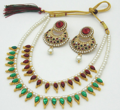 SHREE MAULI CREATION Alloy Gold-plated Multicolor, Maroon, Green Jewellery Set(Pack of 2)