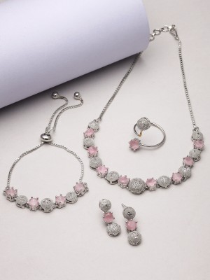 ZENEME Brass Rhodium Pink Jewellery Set(Pack of 5)