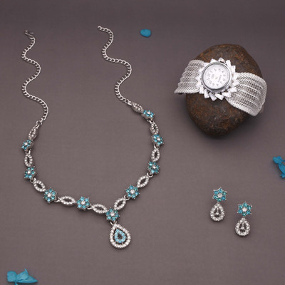 Vedda Brass Gold-plated Silver, White, Blue Jewellery Set(Pack of 1)