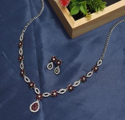 DECOLOGY Alloy Maroon Jewellery Set(Pack of 1)