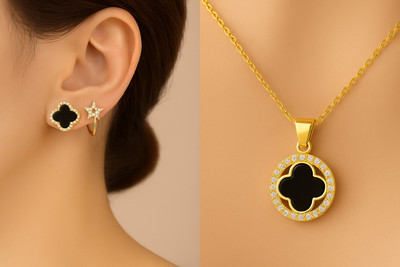 Henuka Alloy Gold-plated Black Jewellery Set(Pack of 2)
