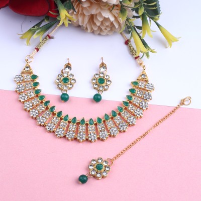 SHREE MK JEWELLERS Alloy Gold-plated Green Jewellery Set(Pack of 1)