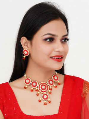 AHOORA Alloy Gold-plated Red Jewellery Set(Pack of 1)