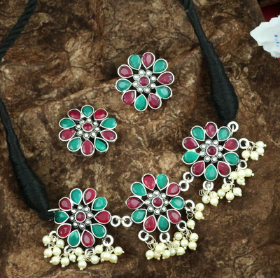 Bhagya Lakshmi Alloy Silver Multicolor Jewellery Set(Pack of 1)