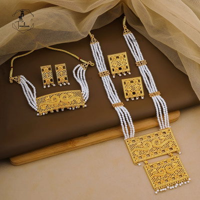TINALIVA Brass Gold-plated Gold, White Jewellery Set(Pack of 1)