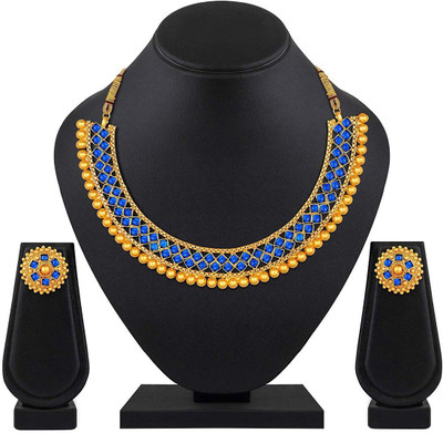 Anamya Collections Alloy Gold-plated Blue Jewellery Set(Pack of 3)