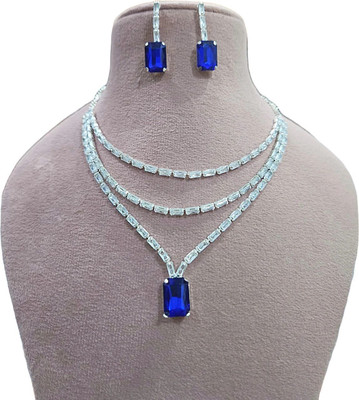 V.V. Sons Alloy Sterling Silver Blue Jewellery Set(Pack of 1)