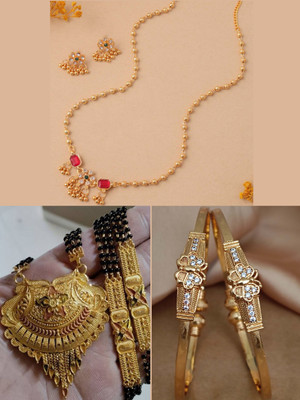 Sangria Brass Gold-plated Black, Brown Jewellery Set(Pack of 3)