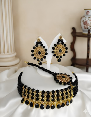Ruhi Alloy Gold-plated Black Jewellery Set(Pack of 2)
