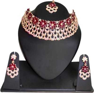 Vindaa Stone, Dori Maroon Jewellery Set(Pack of 4)