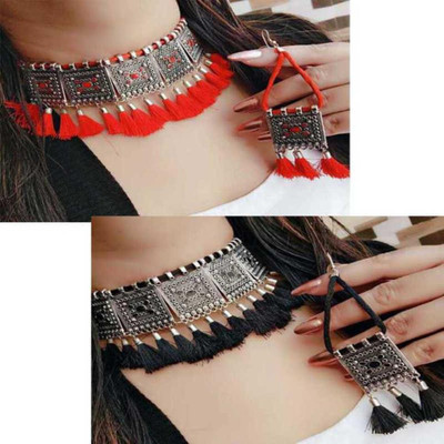 AasmaFashion Alloy Silver Black, Red Jewellery Set(Pack of 2)