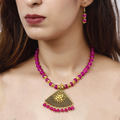 Shine Hub Alloy Gold-plated Ruby Red Jewellery Set(Pack of 1)