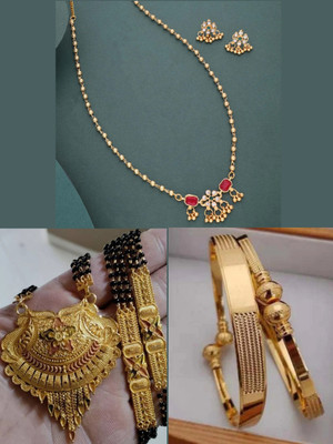 Sangria Brass Gold-plated Beige, Platinum Jewellery Set(Pack of 3)