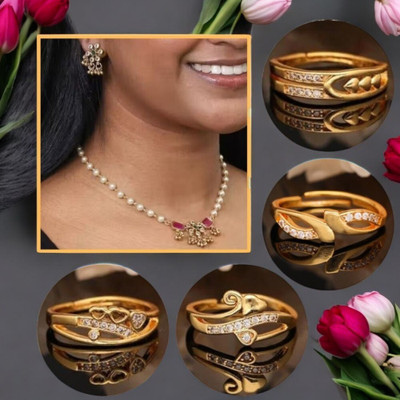 REEWAZIMPERIAL Brass Gold-plated Red, Gold, White Jewellery Set(Pack of 5)