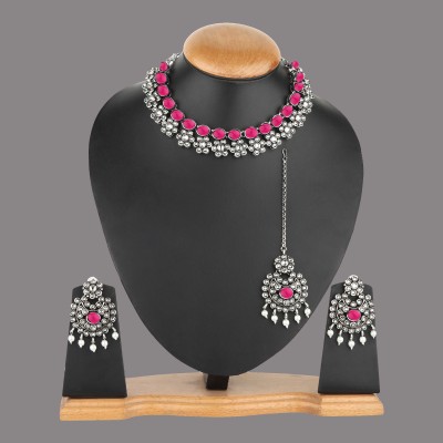 Dreamish Imitation Oxidised Silver Sterling Silver Ruby Red, Silver Jewellery Set(Pack of 3)