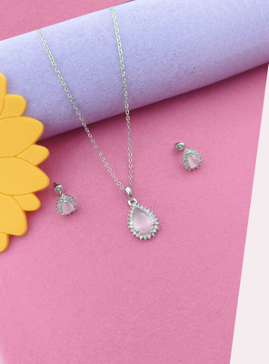 Pihoo Enterprise Alloy Silver Silver, Pink Jewellery Set(Pack of 1)