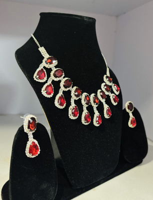 SahSphere Alloy Sterling Silver Maroon Jewellery Set(Pack of 1)