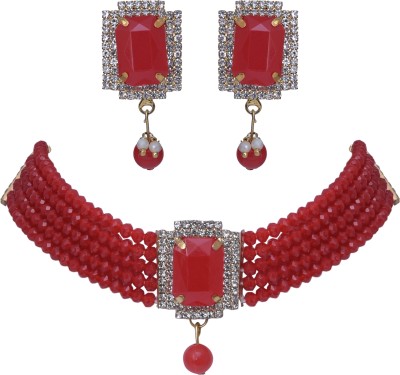 Darsha Collections Sterling Silver Gold-plated Red Jewellery Set(Pack of 1)